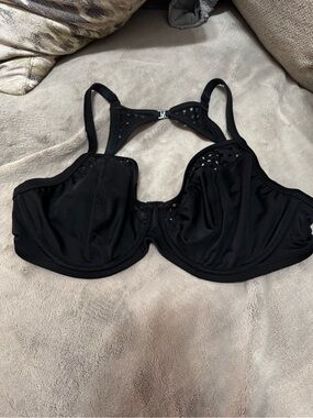 Bravissimo US Size 36F- Black Underwire Bikini Top w Decorative Cutout Racerback